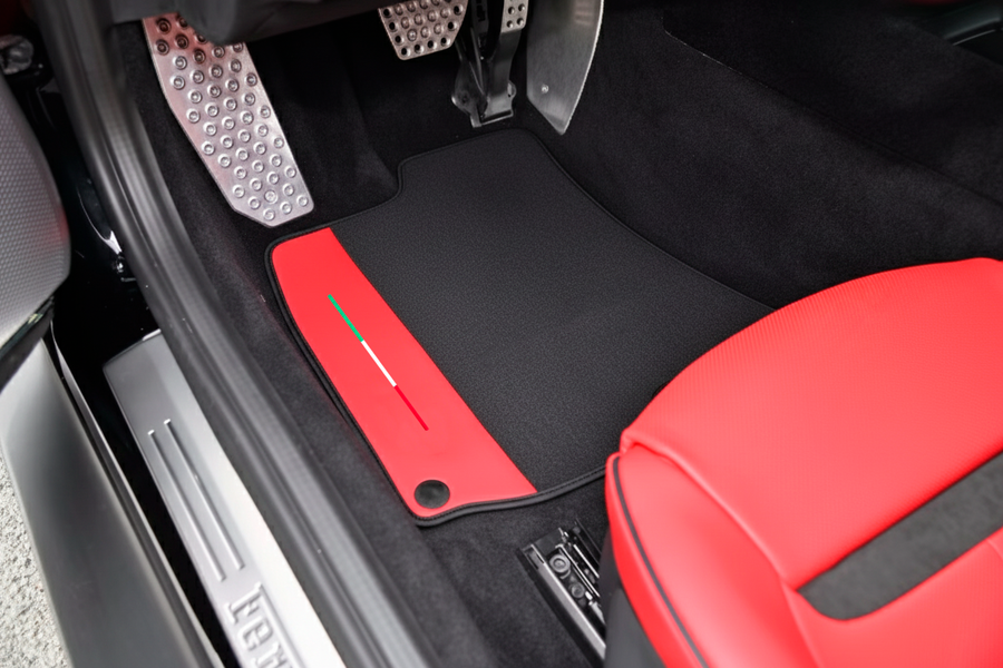 Black Floor Mats for Ferrari Roma (2021-2024) with Red Alcantara Leather