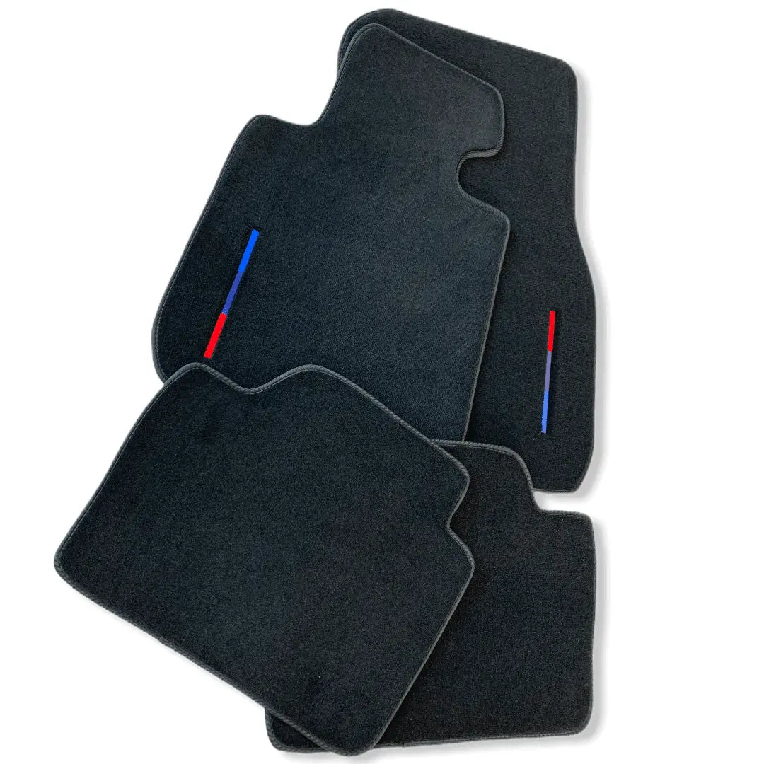 Black Floor Mats For BMW 1 Series E81 With Color Stripes Tailored Set Perfect Fit - AutoWin