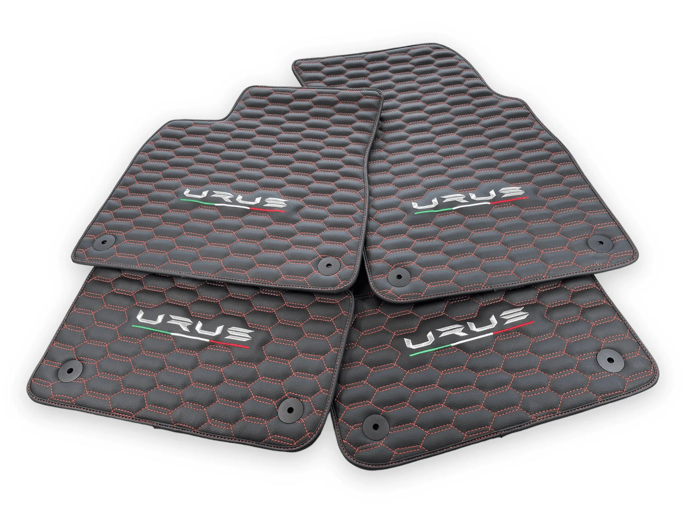 Floor Mats For Lamborghini Urus Leather Red Stitching - AutoWin