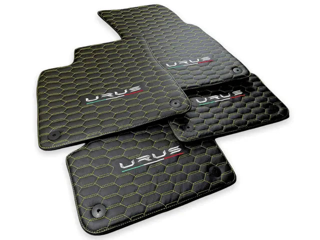 Floor Mats For Lamborghini Urus Leather Yellow Stitching - AutoWin