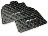 Floor Mats for Lamborghini Aventador Carbon Fiber Leather Yellow Stitching - AutoWin