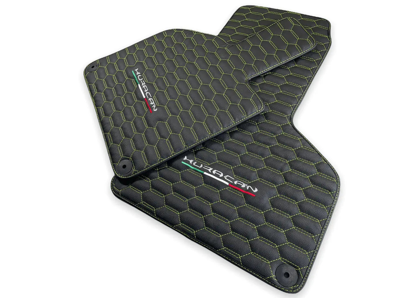 Green Stitched Leather Mats for Lamborghini Huracan
