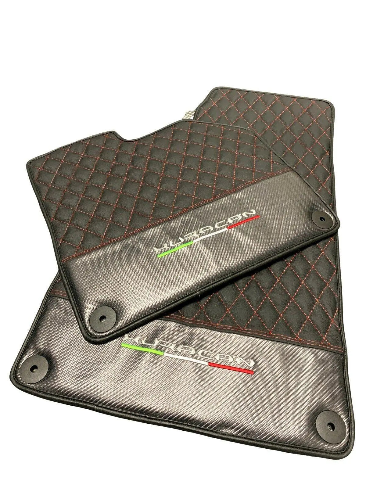 Floor Mats for Lamborghini Huracan Leather With Italian Flag and Huracan Logo - AutoWin