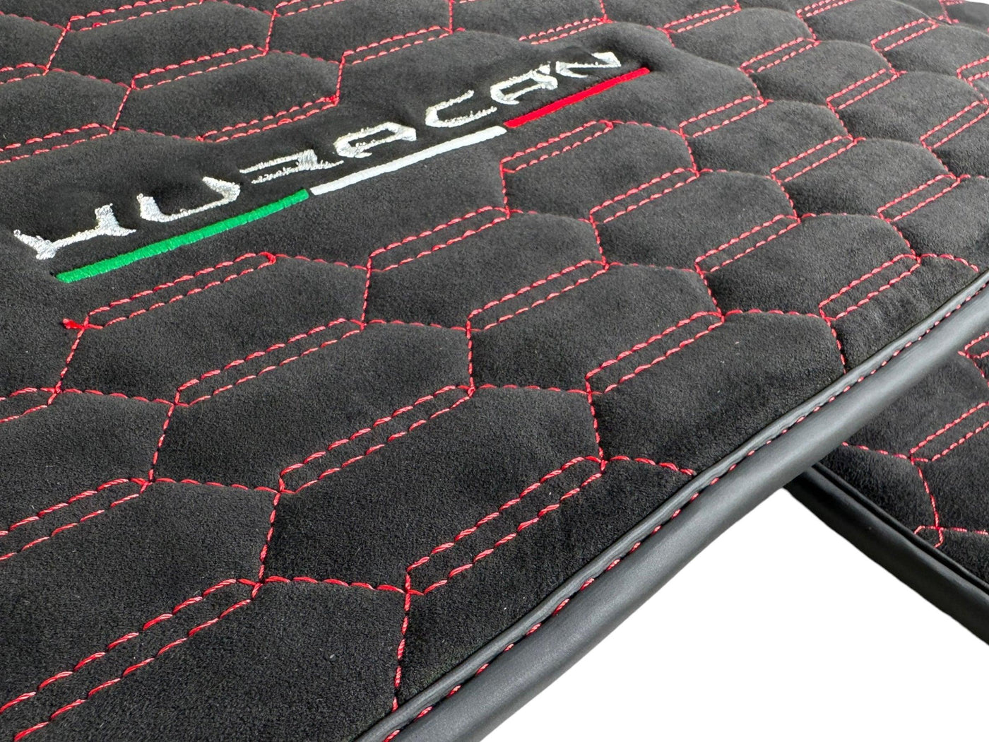 Alcantara Floor Mats for Lamborghini Huracan Red Sewing - AutoWin