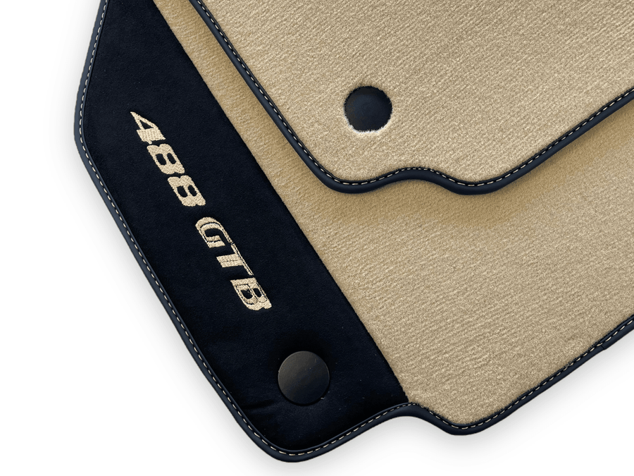Beige Floor Mats For Ferrari 488 GTB 2016-2022 Carpets With Alcantara Leather - AutoWin