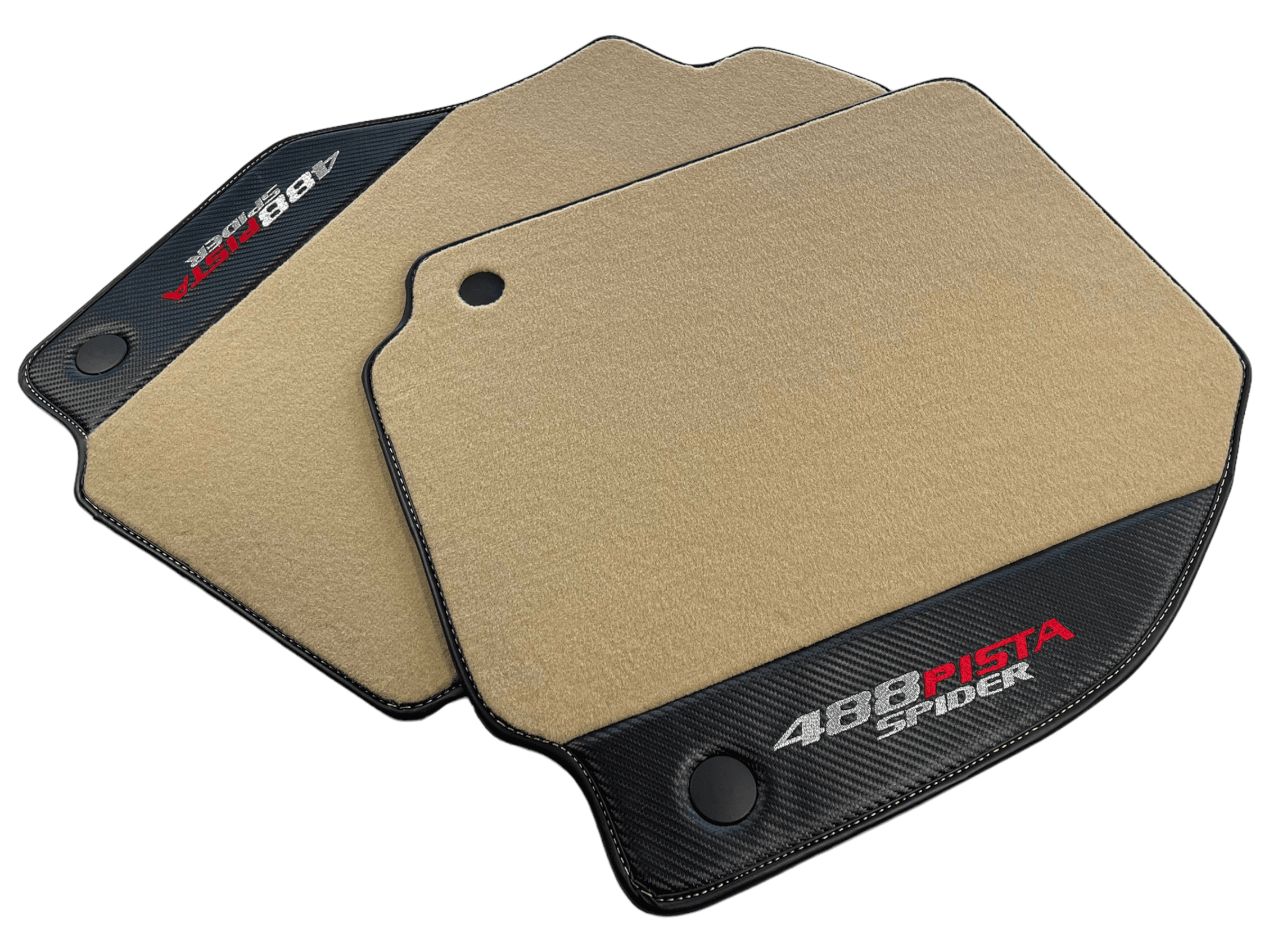 Beige Floor Mats For Ferrari 488 Pista Spider 2019-2021 With Carbon Fiber Leather - AutoWin
