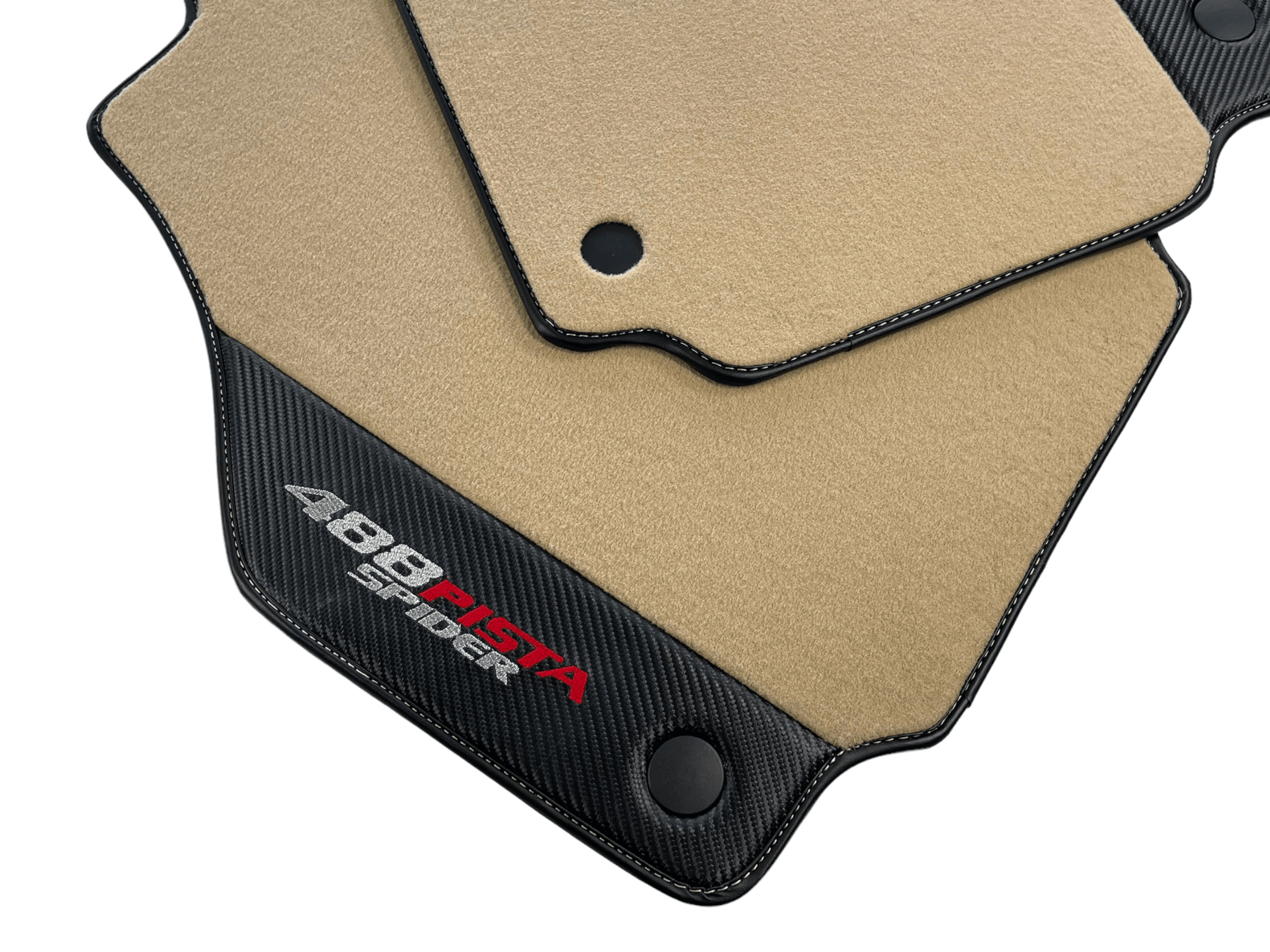 Beige Floor Mats For Ferrari 488 Pista Spider 2019-2021 With Carbon Fiber Leather - AutoWin