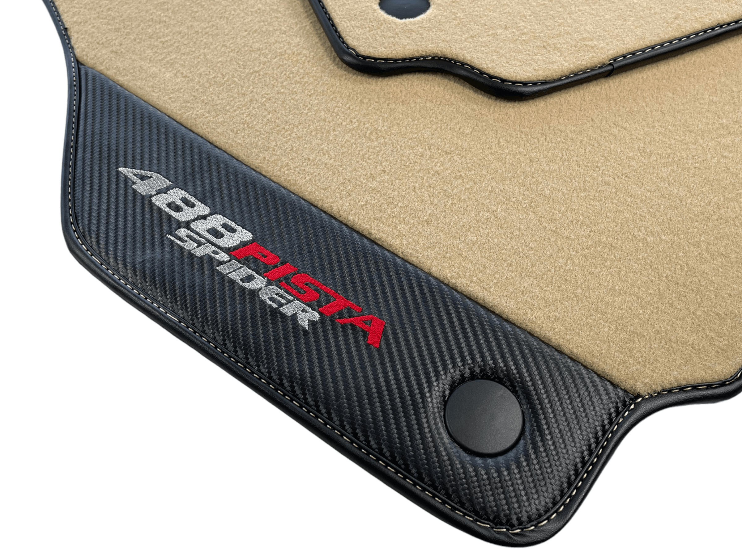 Beige Floor Mats For Ferrari 488 Pista Spider 2019-2021 With Carbon Fiber Leather - AutoWin