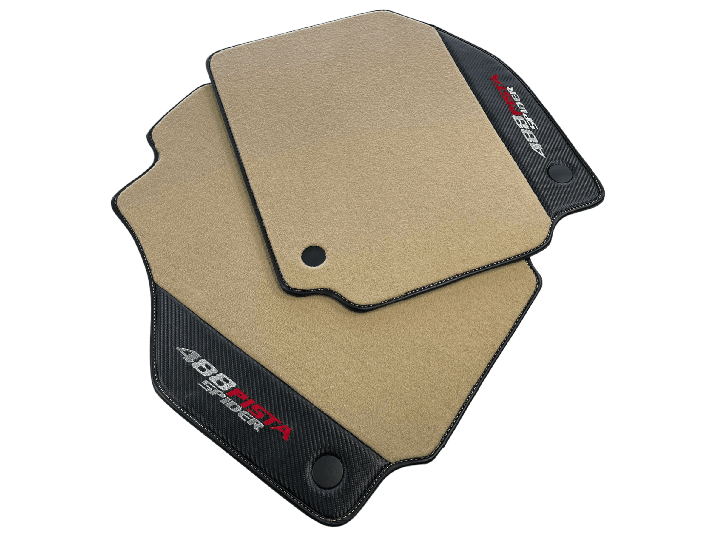 Beige Floor Mats For Ferrari 488 Pista Spider 2019-2021 With Carbon Fiber Leather - AutoWin