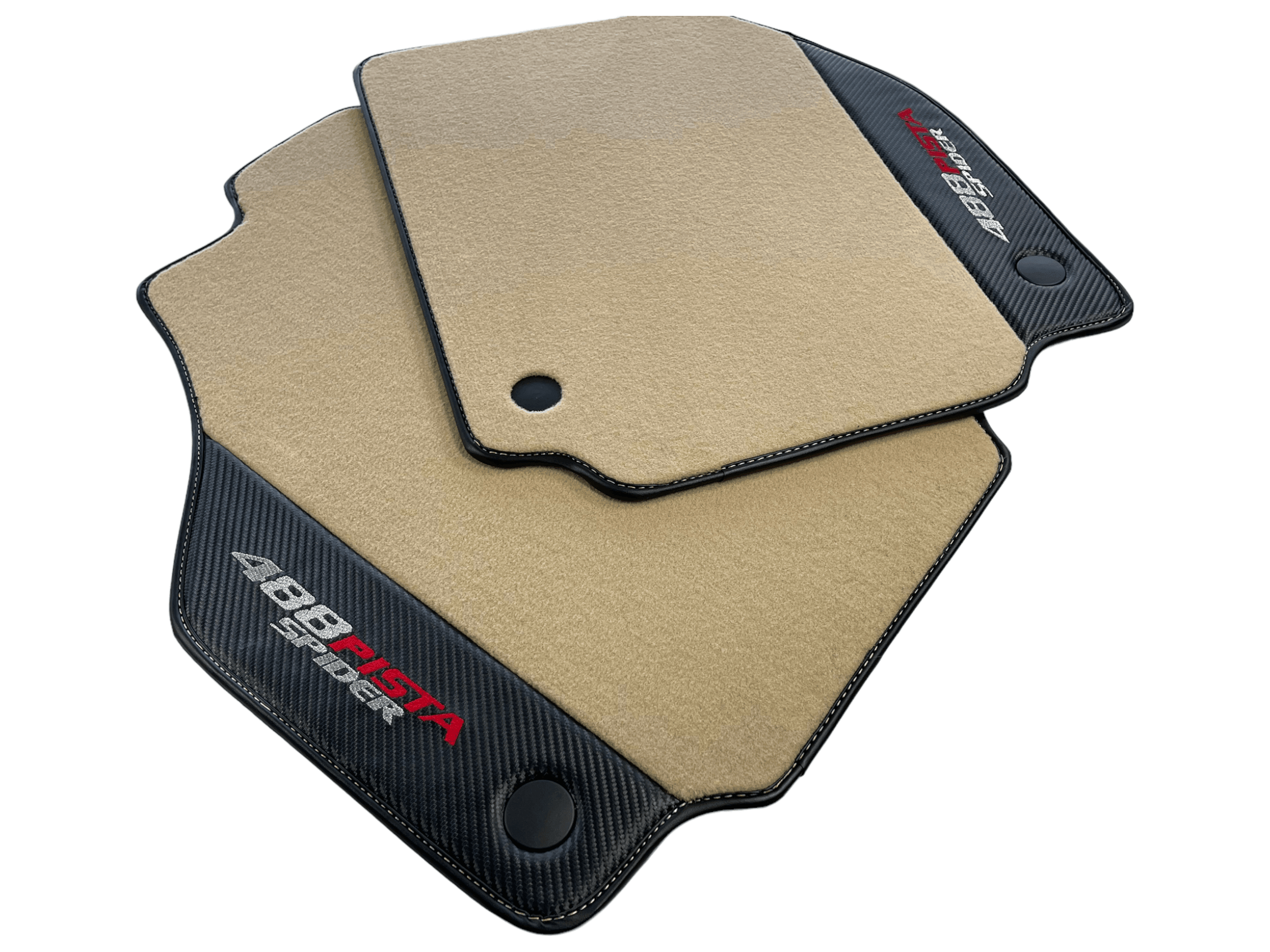 Beige Floor Mats For Ferrari 488 Pista Spider 2019-2021 With Carbon Fiber Leather - AutoWin