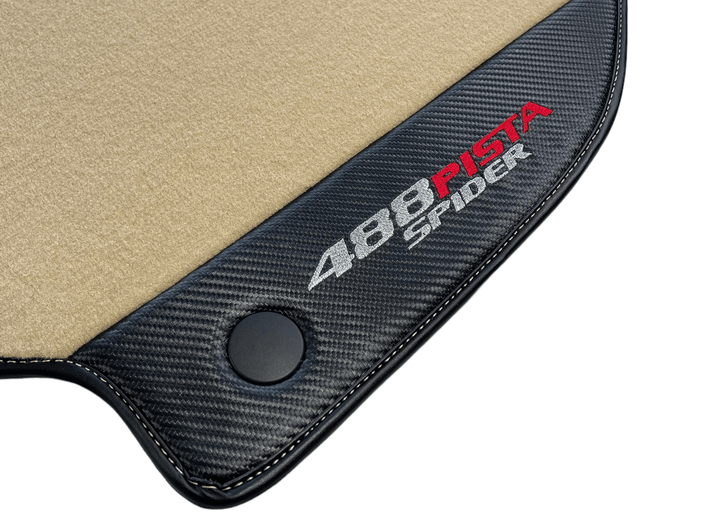Beige Floor Mats For Ferrari 488 Pista Spider 2019-2021 With Carbon Fiber Leather - AutoWin