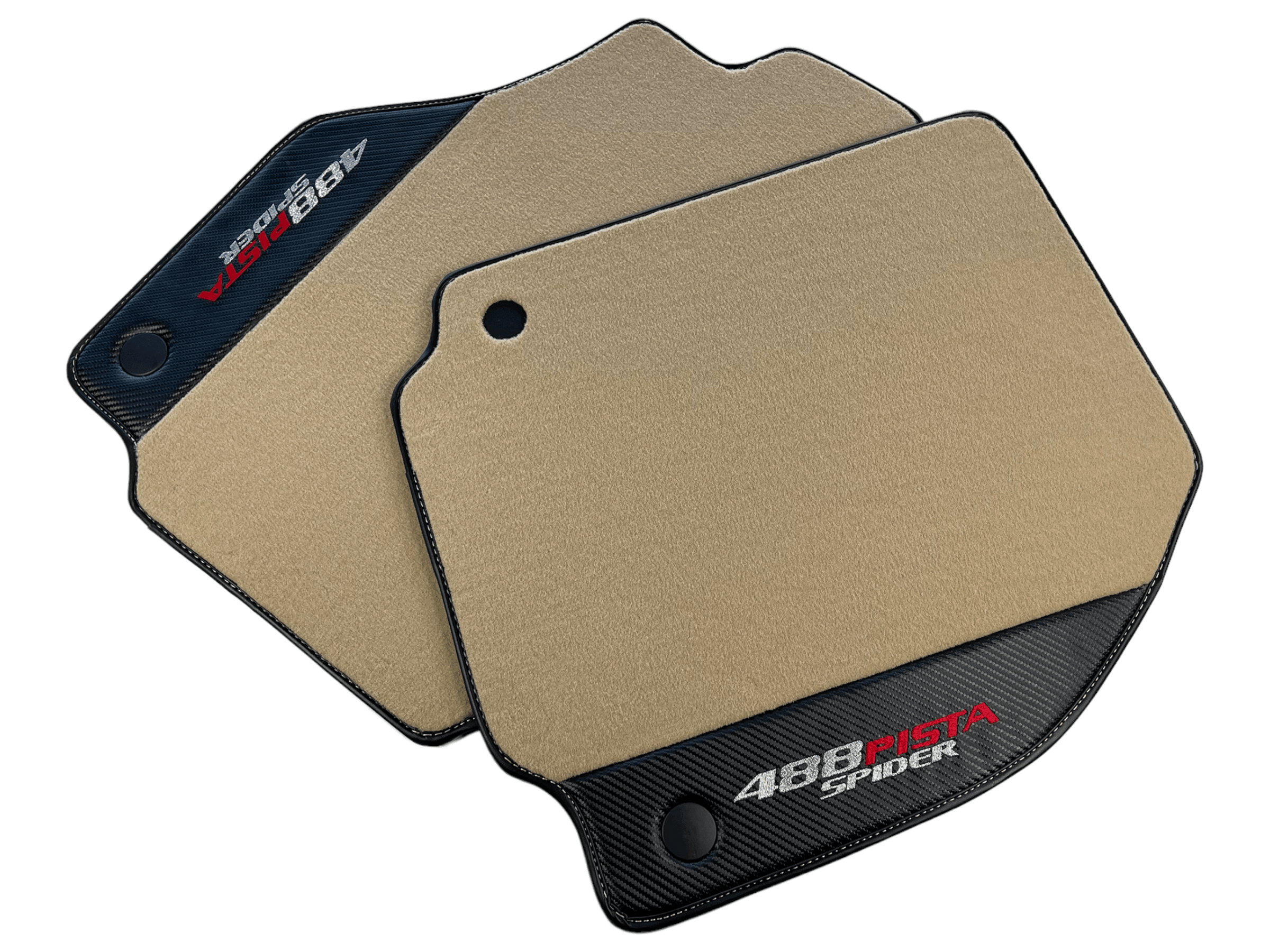Beige Floor Mats For Ferrari 488 Pista Spider 2019-2021 With Carbon Fiber Leather - AutoWin