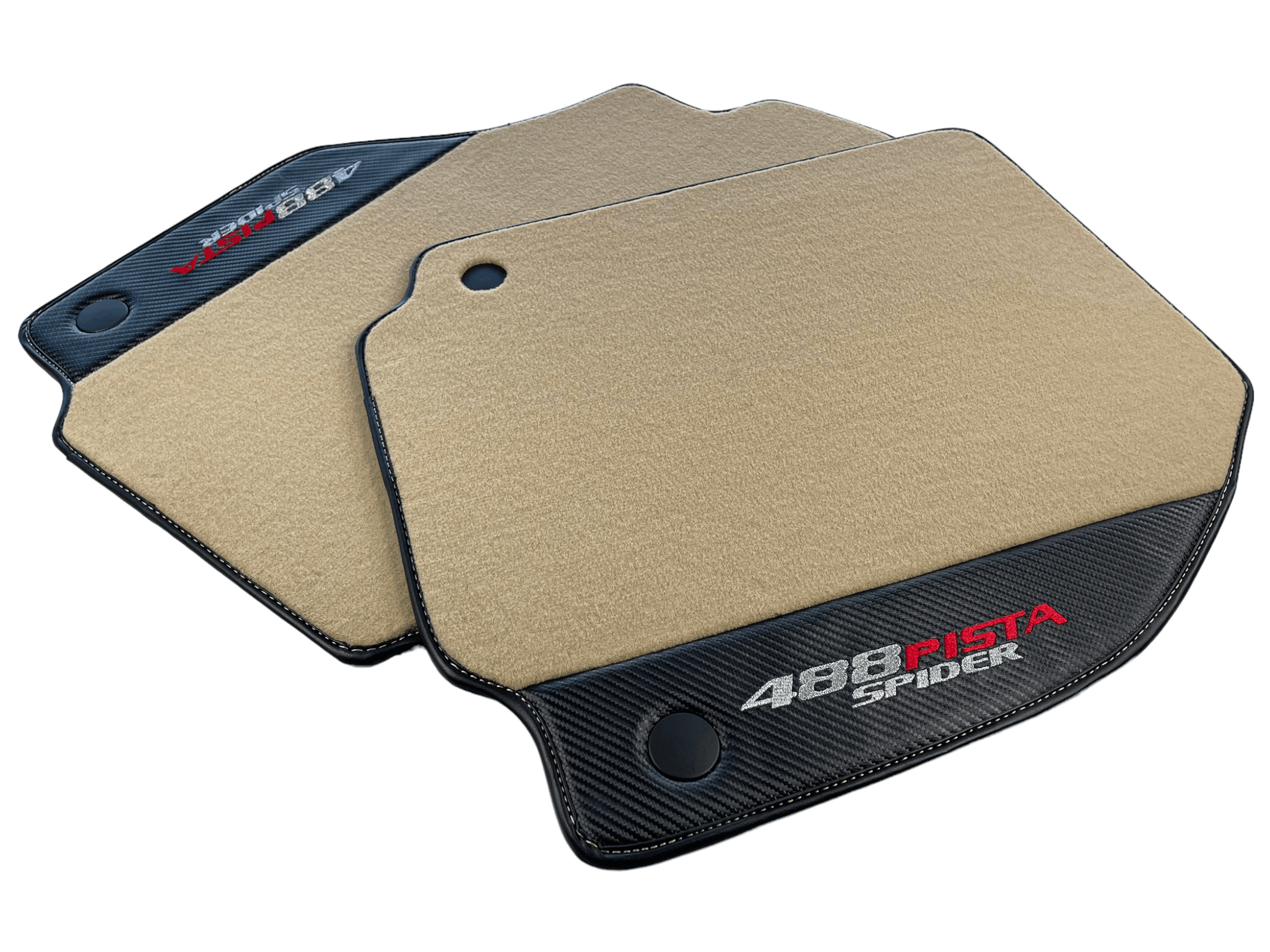 Beige Floor Mats For Ferrari 488 Pista Spider 2019-2021 With Carbon Fiber Leather - AutoWin