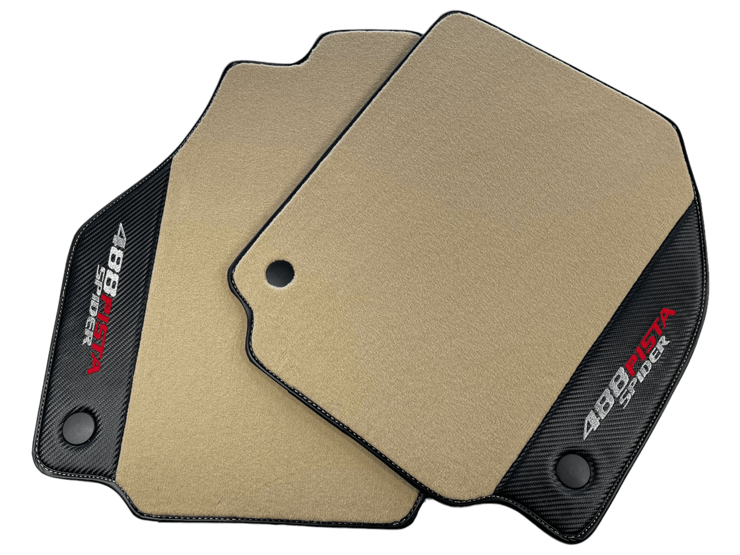 Beige Floor Mats For Ferrari 488 Pista Spider 2019-2021 With Carbon Fiber Leather - AutoWin