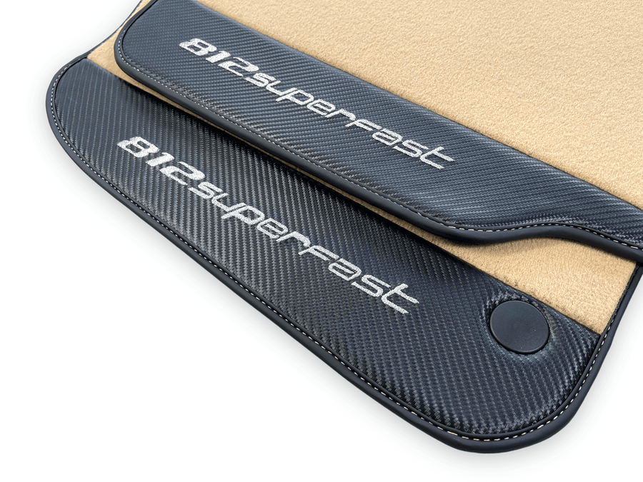 Beige Floor Mats For Ferrari 812 Superfast With Carbon Fiber Leather - AutoWin