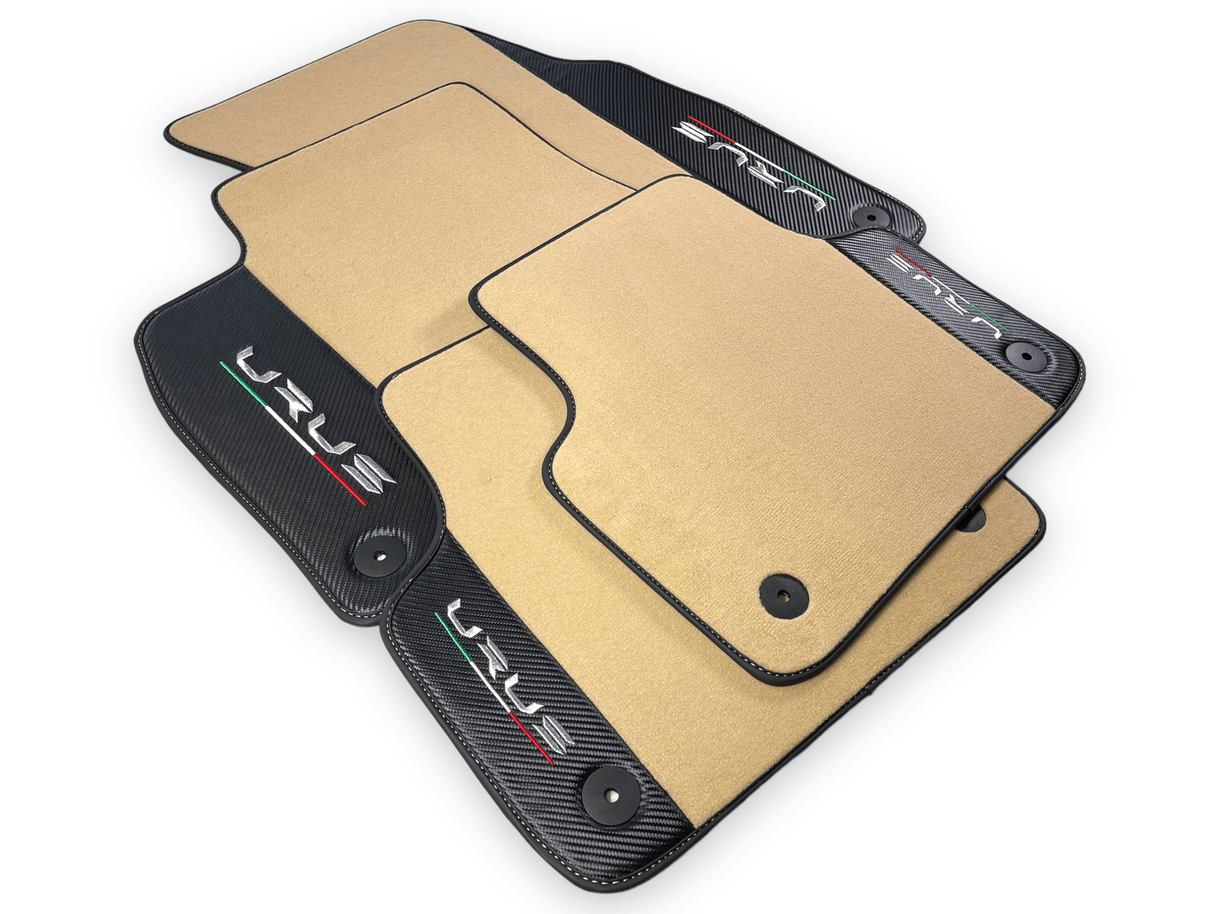 Beige Floor Mats For Lamborghini Urus With Carbon Leather - AutoWin