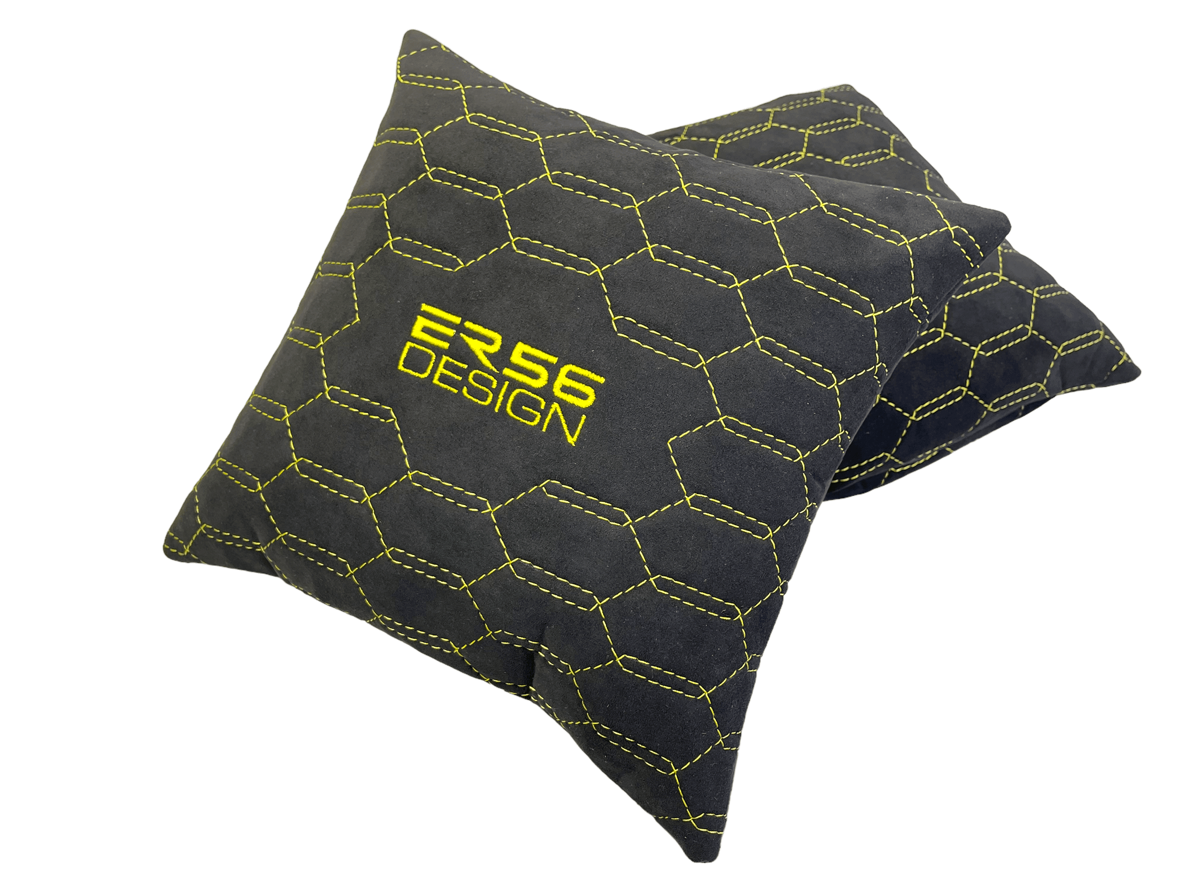Black Alcantara Leather Pillows ER56 Design Set of 2 Yellow Sewing - AutoWin