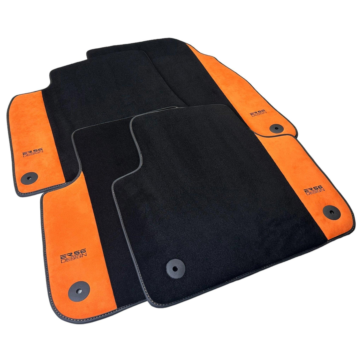 Black Floor Mats for Audi A6 - C6 Avant Facelift (2008-2011) With Orange Alcantara | ER56 Design - AutoWin