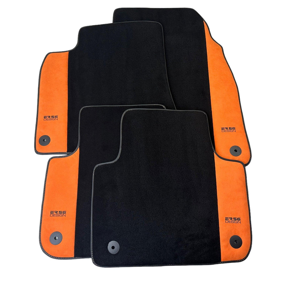 Black Floor Mats for Audi A8 D3 Long (2002-2010) With Orange Alcantara | ER56 Design - AutoWin