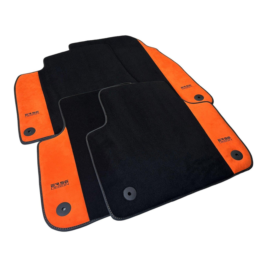 Black Floor Mats for Audi A8 D3 Long (2002-2010) With Orange Alcantara | ER56 Design - AutoWin