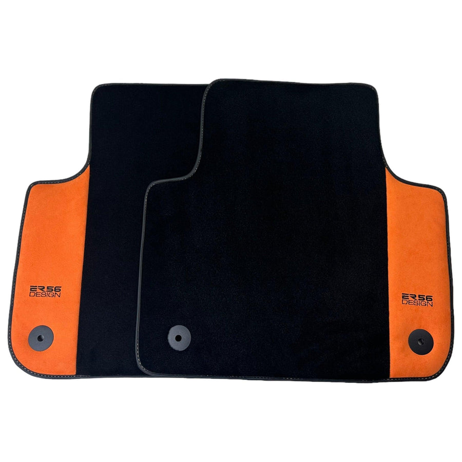 Black Floor Mats for Audi A8 D3 Long (2002-2010) With Orange Alcantara | ER56 Design - AutoWin