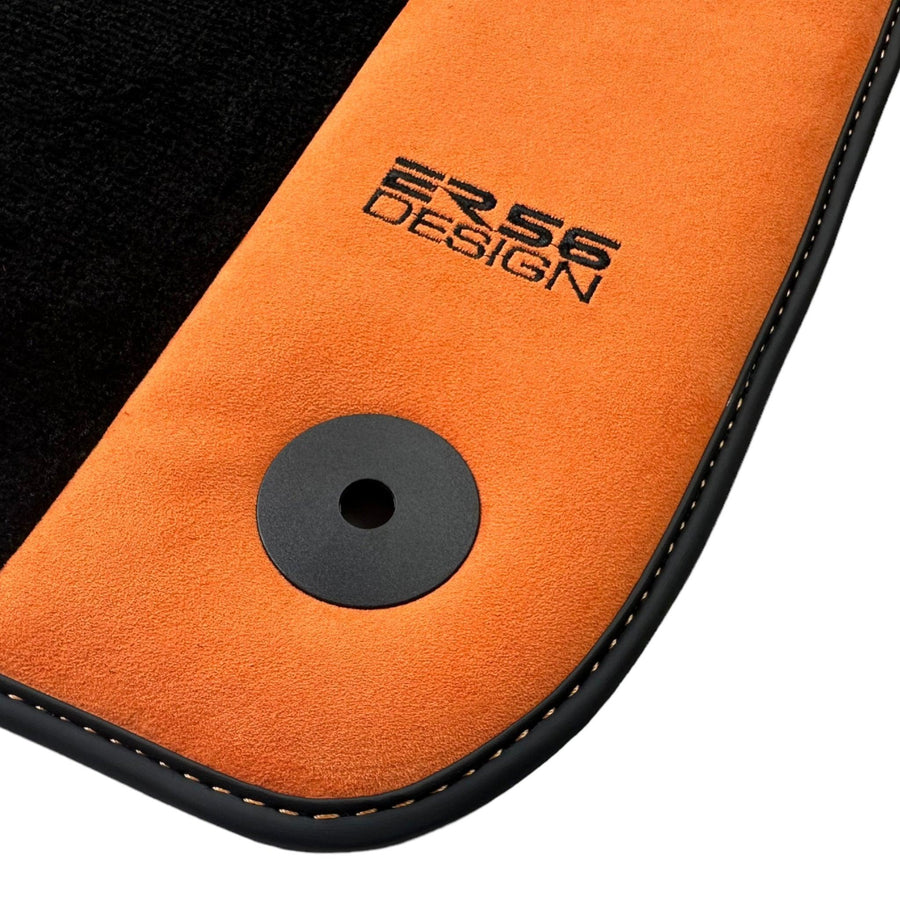 Black Floor Mats for Audi A8 D3 Long (2002-2010) With Orange Alcantara | ER56 Design - AutoWin