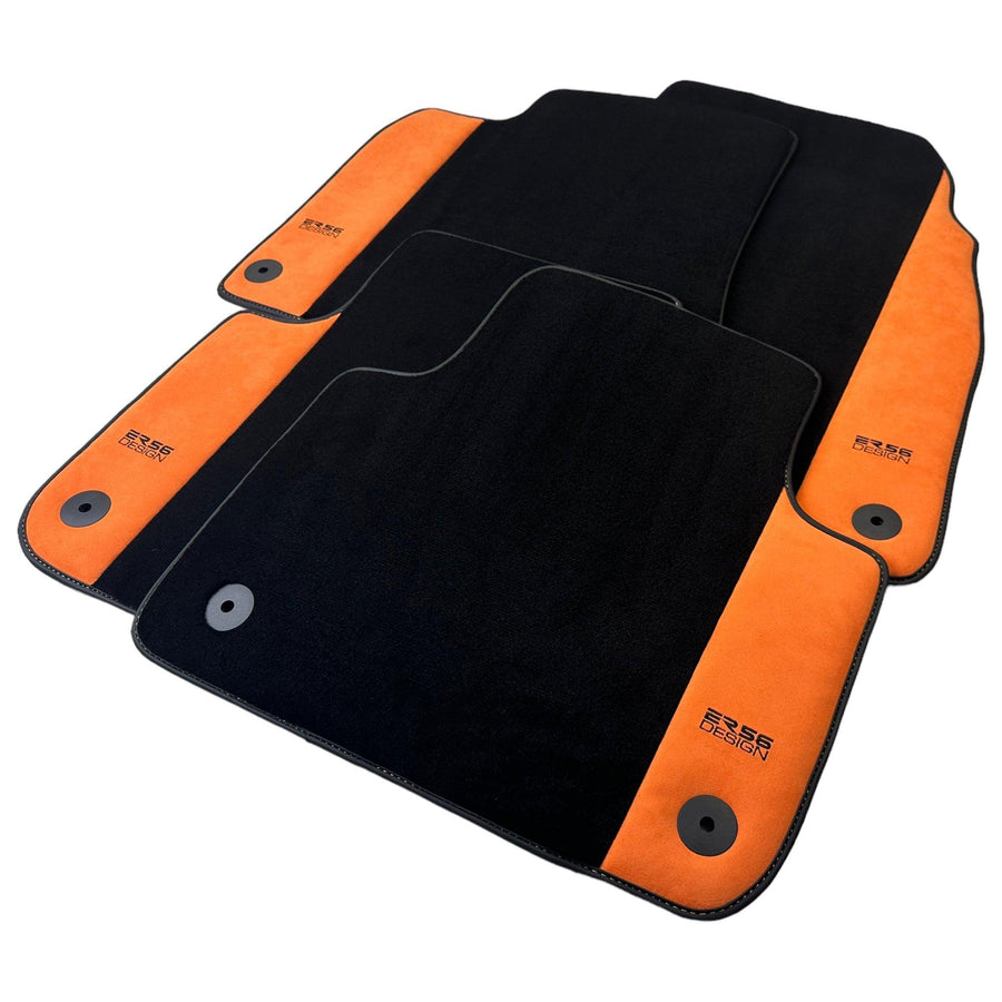 Black Floor Mats for Audi A8 D3 Long (2002-2010) With Orange Alcantara | ER56 Design - AutoWin