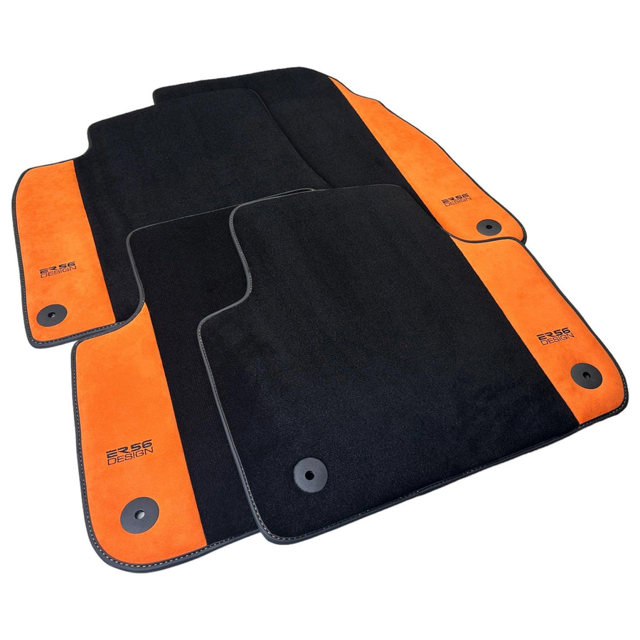 Black Floor Mats for Audi A8 D3 Long (2002-2010) With Orange Alcantara | ER56 Design - AutoWin