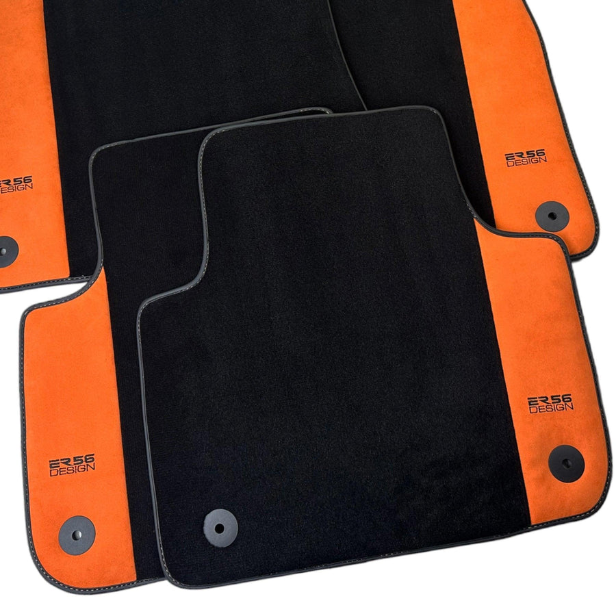 Black Floor Mats for Audi A8 D3 Long (2002-2010) With Orange Alcantara | ER56 Design - AutoWin