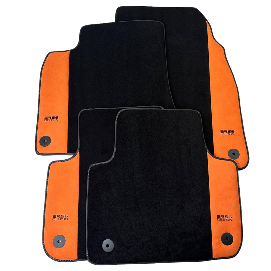 Black Floor Mats for Audi A8 D4 (2010-2017) With Orange Alcantara | ER56 Design - AutoWin