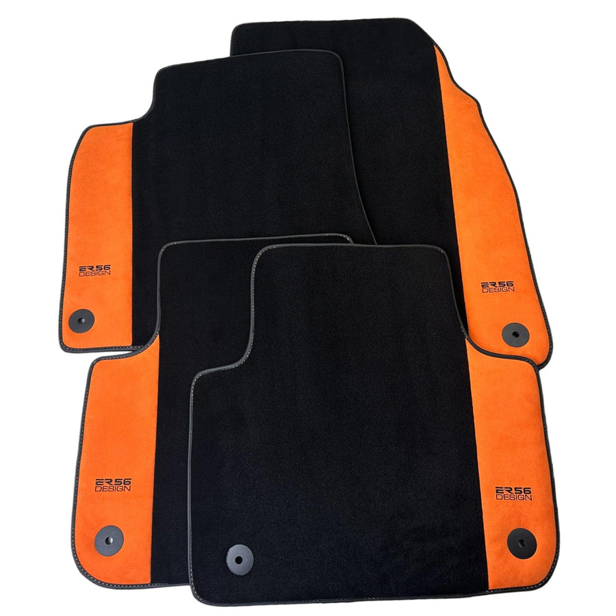 Black Floor Mats for Audi Q4 E-tron (2021-2024) With Orange Alcantara | ER56 Design - AutoWin