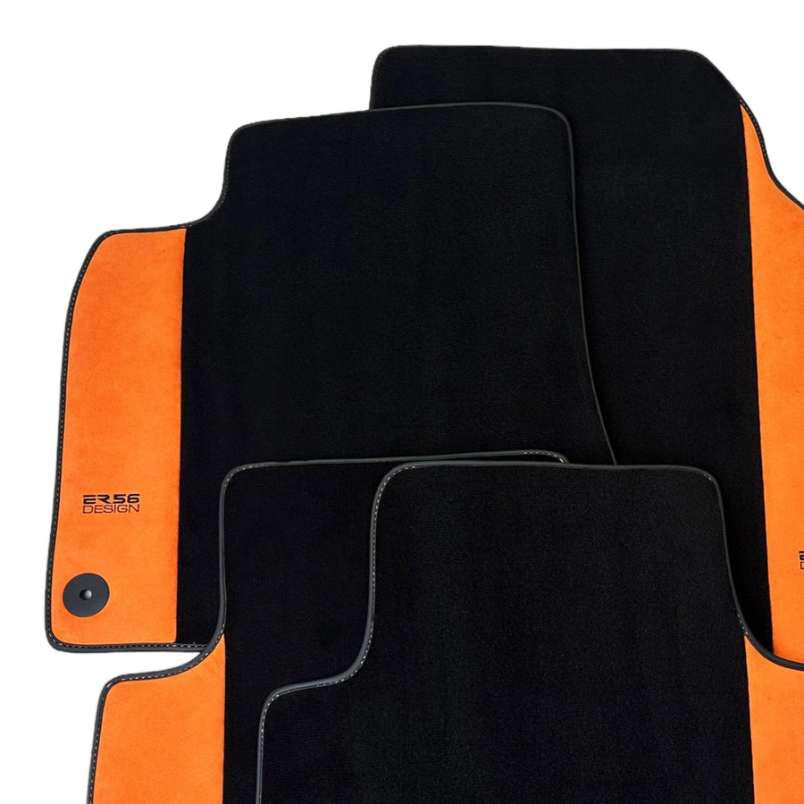 Black Floor Mats for Audi Q7 4L (2006-2015) With Orange Alcantara | ER56 Design - AutoWin