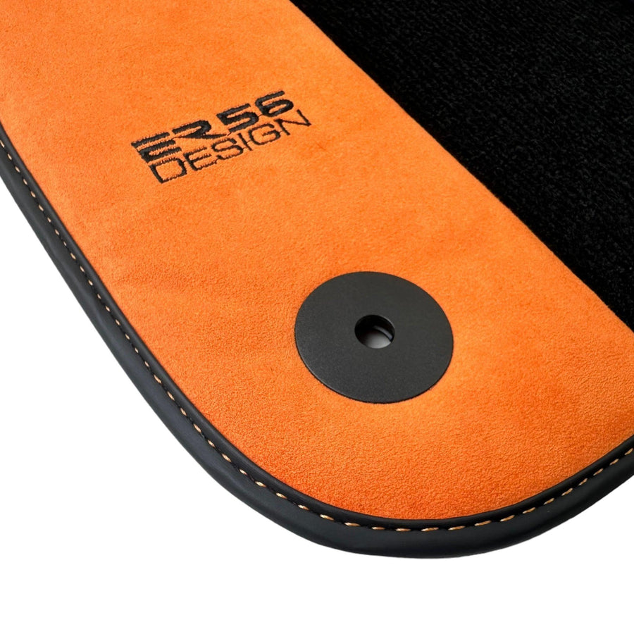 Black Floor Mats for Audi Q7 4L (2006-2015) With Orange Alcantara | ER56 Design - AutoWin
