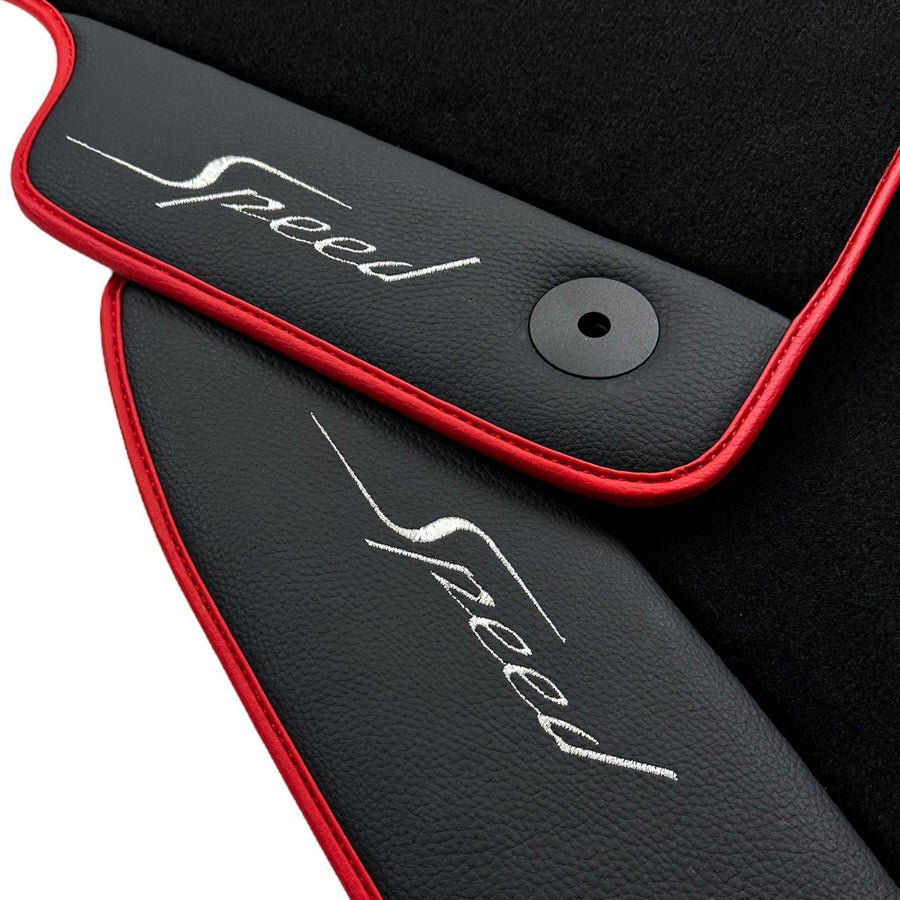 Black Floor Mats for Bentley Mulsanne (2010-2020) with Leather | Red Trim - AutoWin