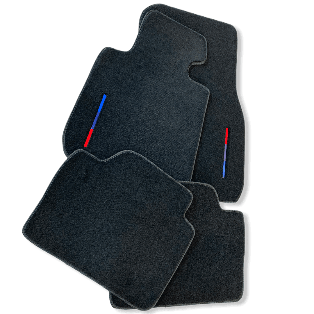 Black Floor Mats For BMW X5 Series F15 With Color Stripes Tailored Set Perfect Fit 2013-2017 - AutoWin