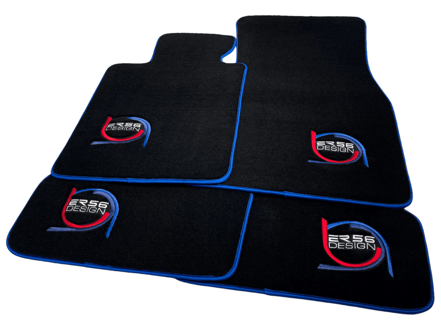 Black Floor Mats For BMW X5M E70 SUV ER56 Design Limited Edition Blue Trim - AutoWin
