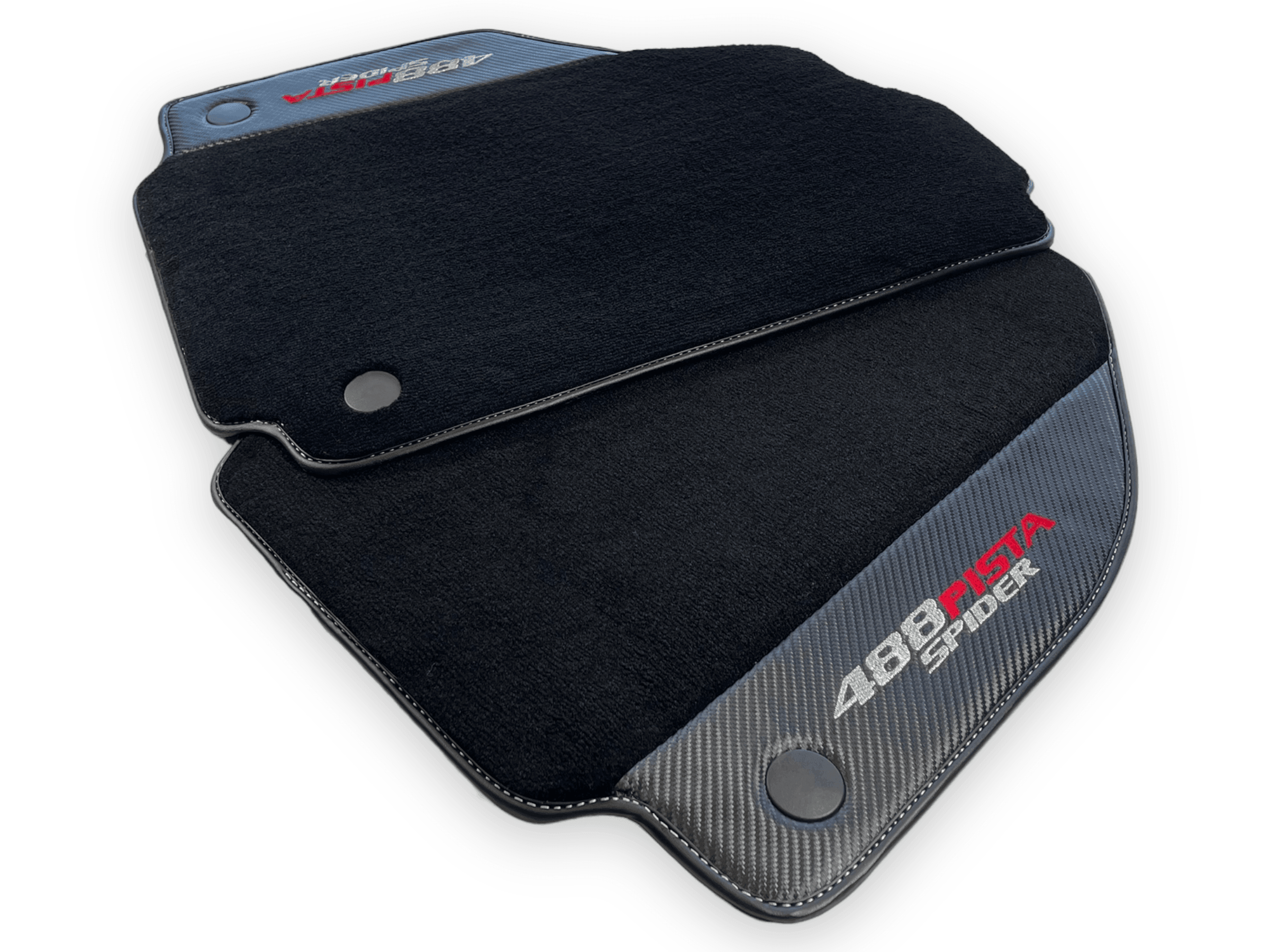 Black Floor Mats For Ferrari 488 Pista Spider 2019-2021 With Carbon Fiber Leather - AutoWin
