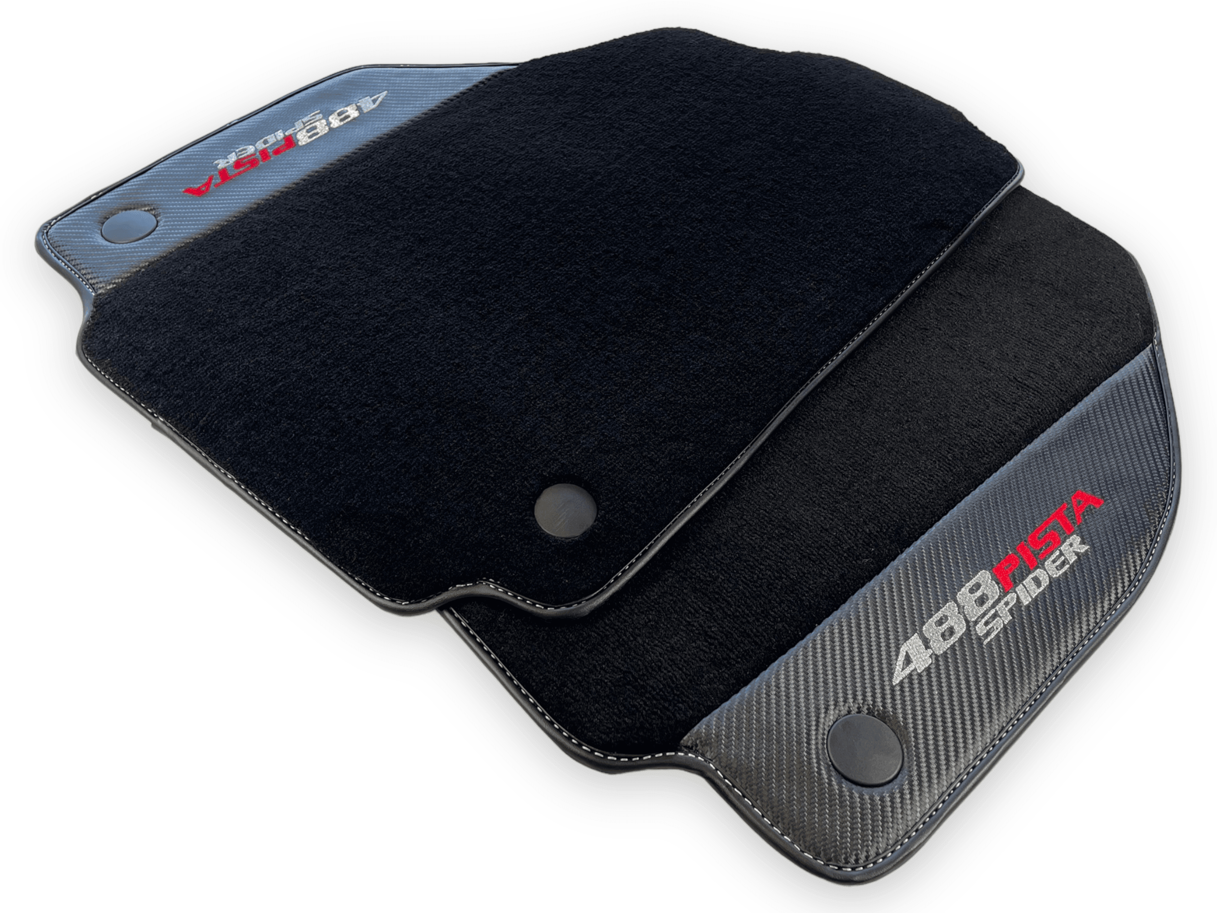 Black Floor Mats For Ferrari 488 Pista Spider 2019-2021 With Carbon Fiber Leather - AutoWin