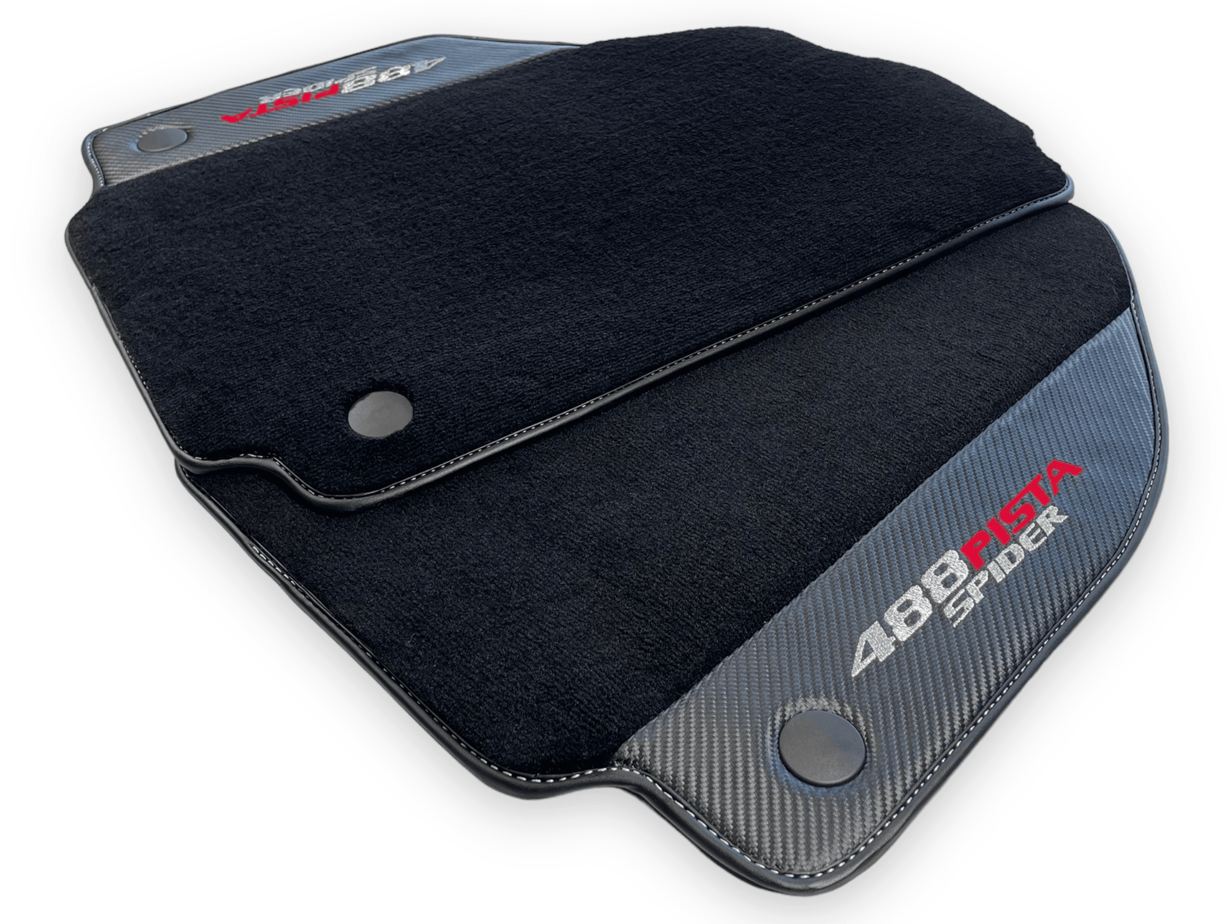 Black Floor Mats For Ferrari 488 Pista Spider 2019-2021 With Carbon Fiber Leather - AutoWin