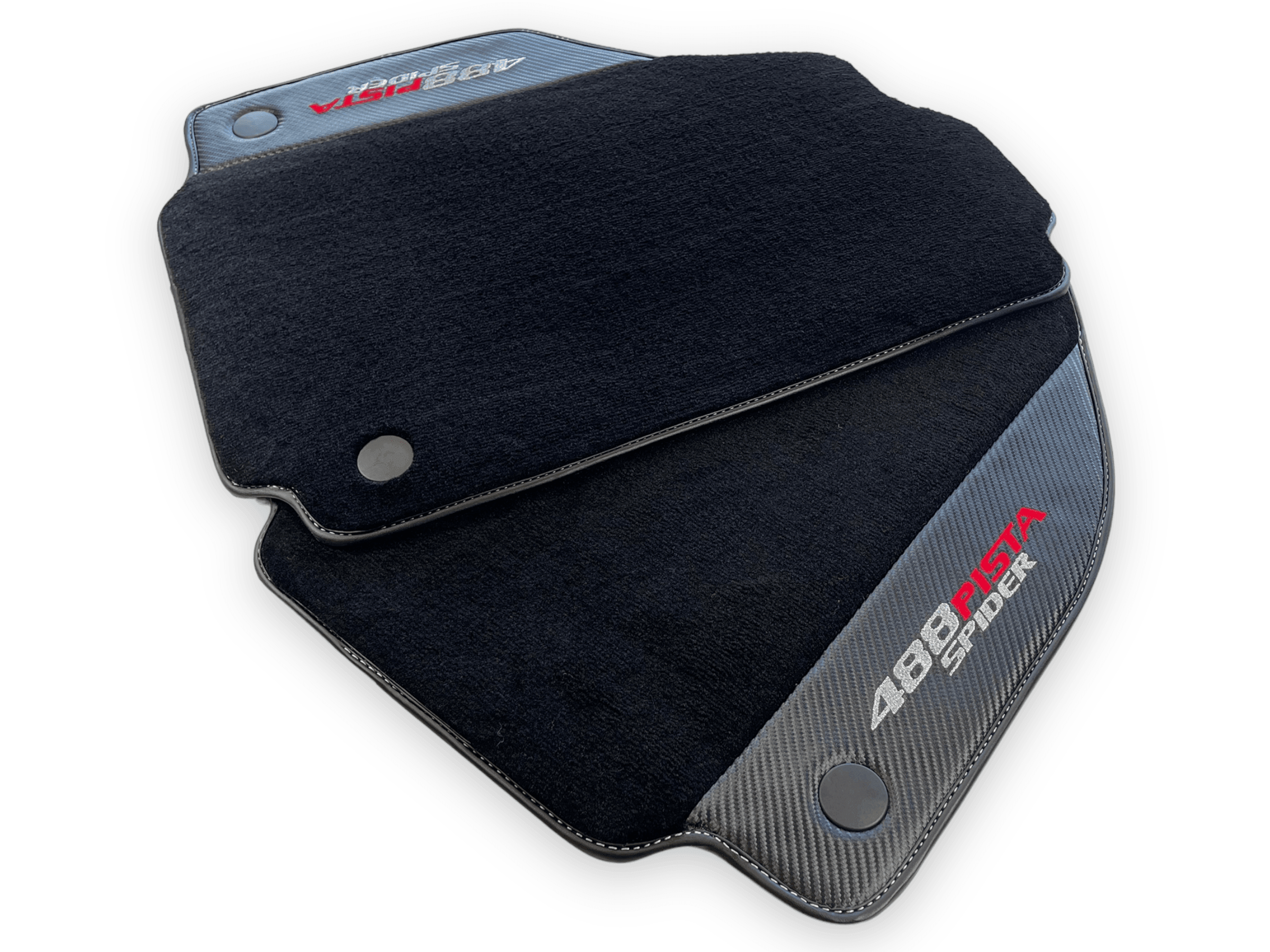 Black Floor Mats For Ferrari 488 Pista Spider 2019-2021 With Carbon Fiber Leather - AutoWin