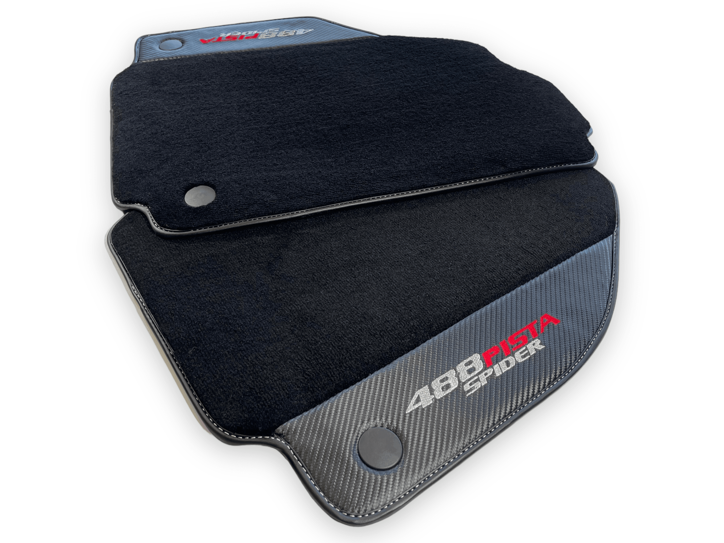 Black Floor Mats For Ferrari 488 Pista Spider 2019-2021 With Carbon Fiber Leather - AutoWin