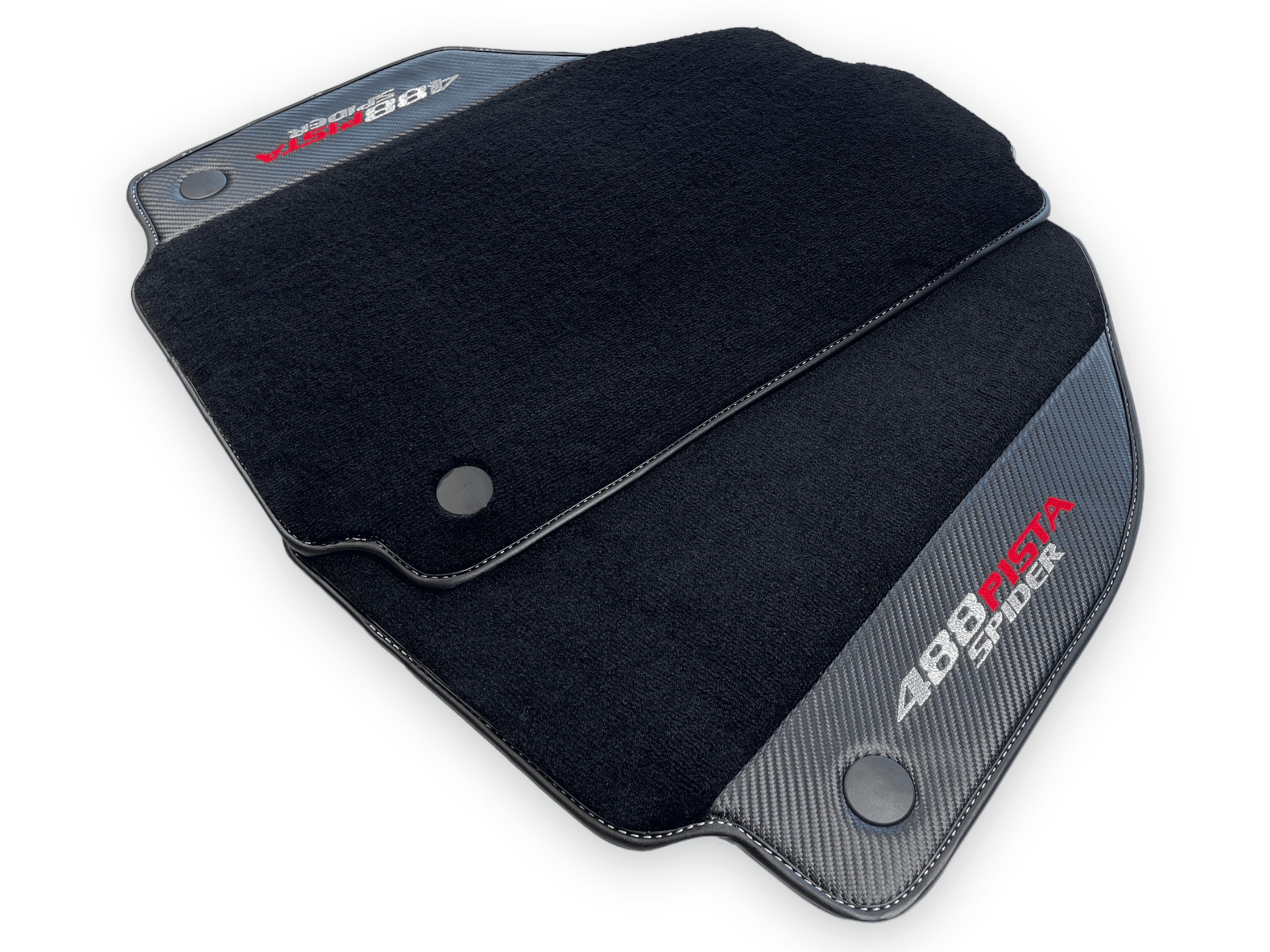 Black Floor Mats For Ferrari 488 Pista Spider 2019-2021 With Carbon Fiber Leather - AutoWin