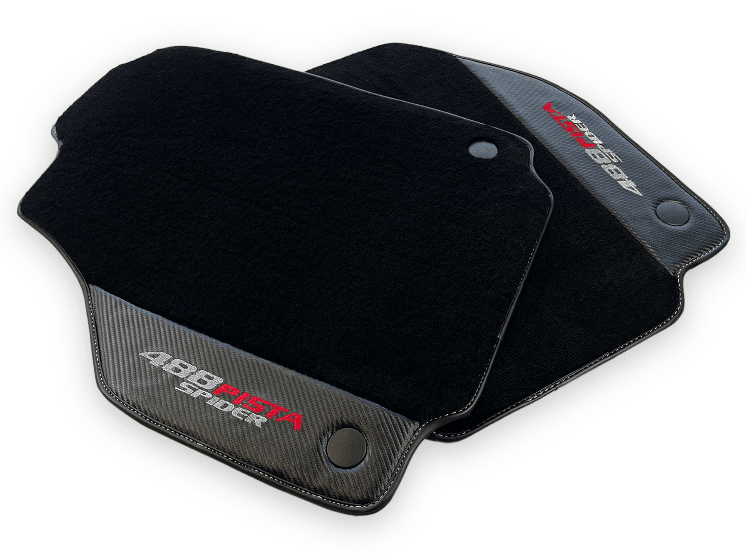Black Floor Mats For Ferrari 488 Pista Spider 2019-2021 With Carbon Fiber Leather - AutoWin