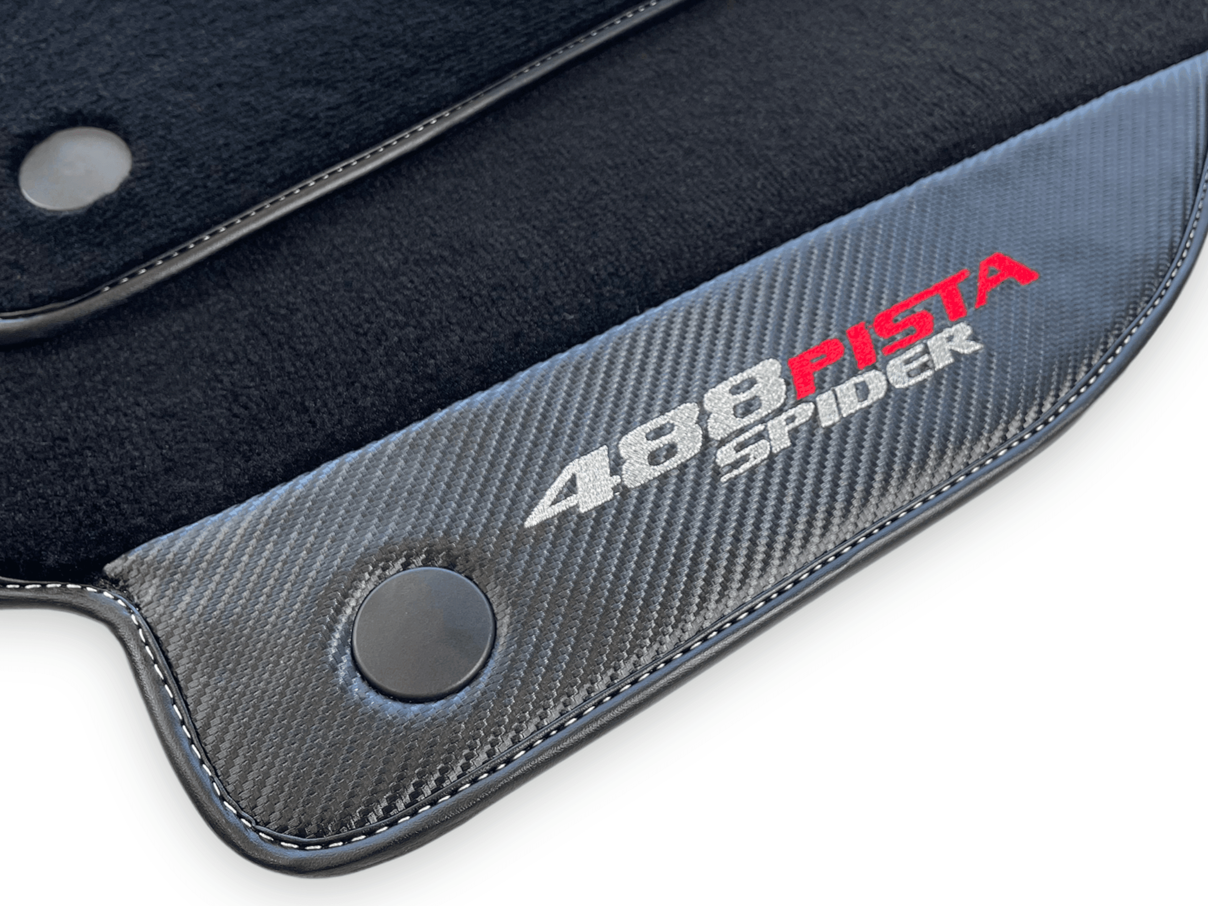 Black Floor Mats For Ferrari 488 Pista Spider 2019-2021 With Carbon Fiber Leather - AutoWin