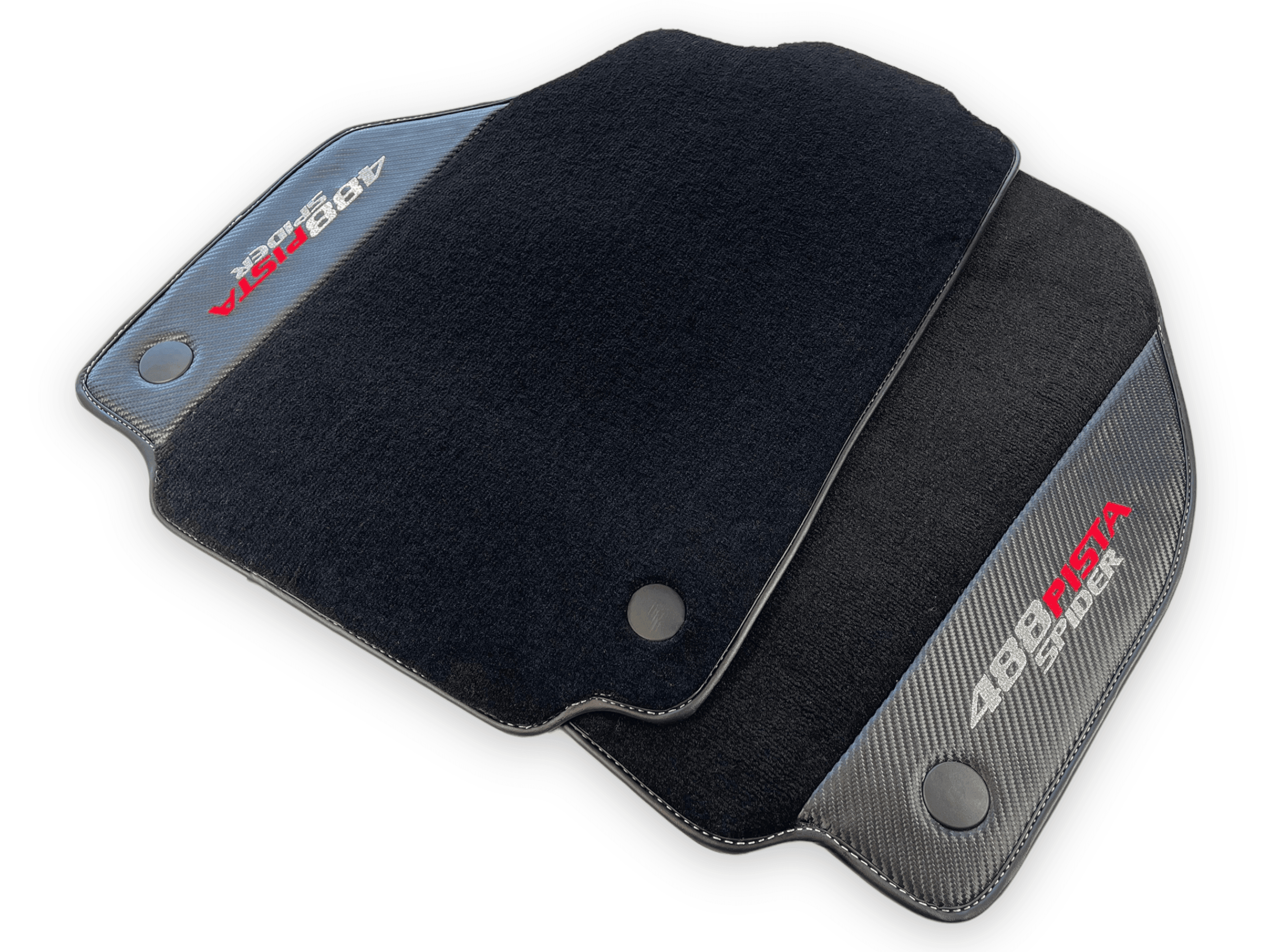 Black Floor Mats For Ferrari 488 Pista Spider 2019-2021 With Carbon Fiber Leather - AutoWin