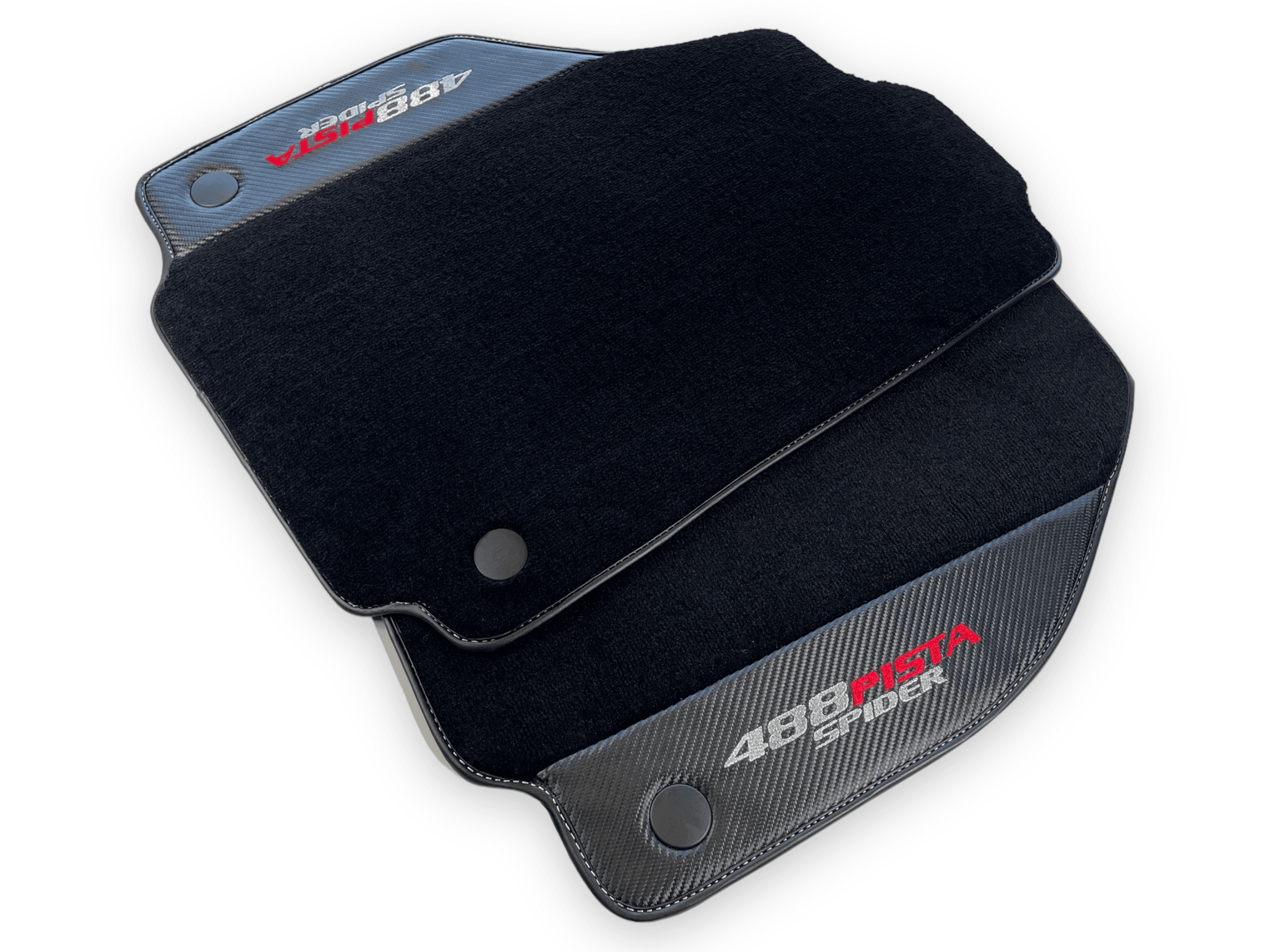 Black Floor Mats For Ferrari 488 Pista Spider 2019-2021 With Carbon Fiber Leather - AutoWin