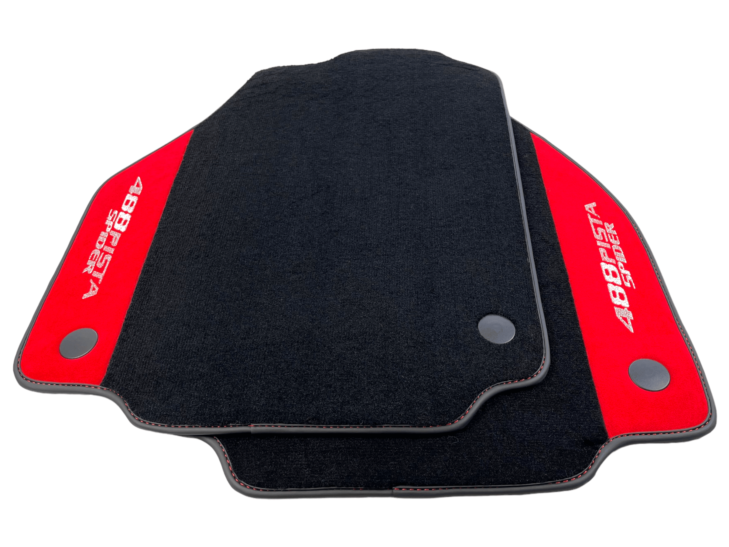 Black Floor Mats For Ferrari 488 Pista Spider 2019-2021 With Red Alcantara Leather - AutoWin