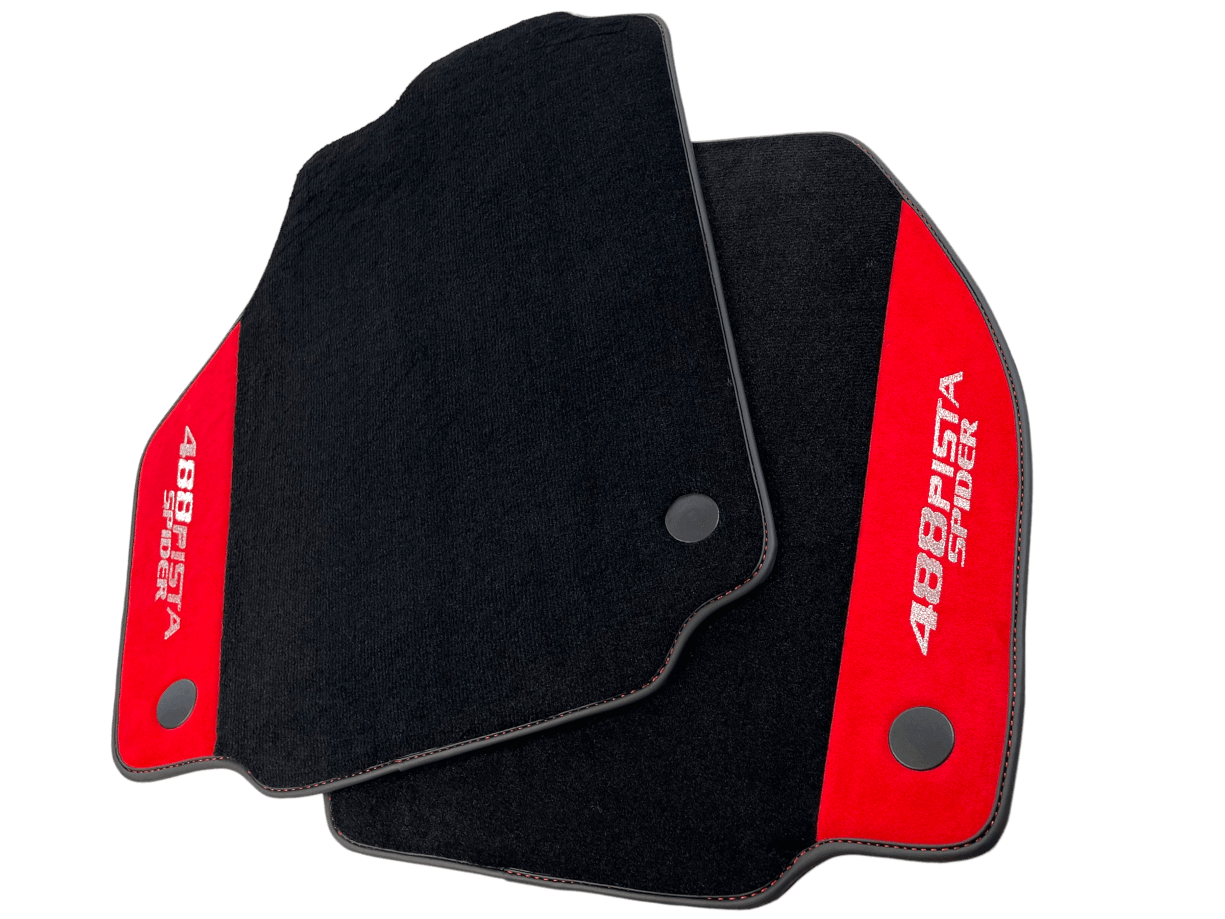 Black Floor Mats For Ferrari 488 Pista Spider 2019-2021 With Red Alcantara Leather - AutoWin