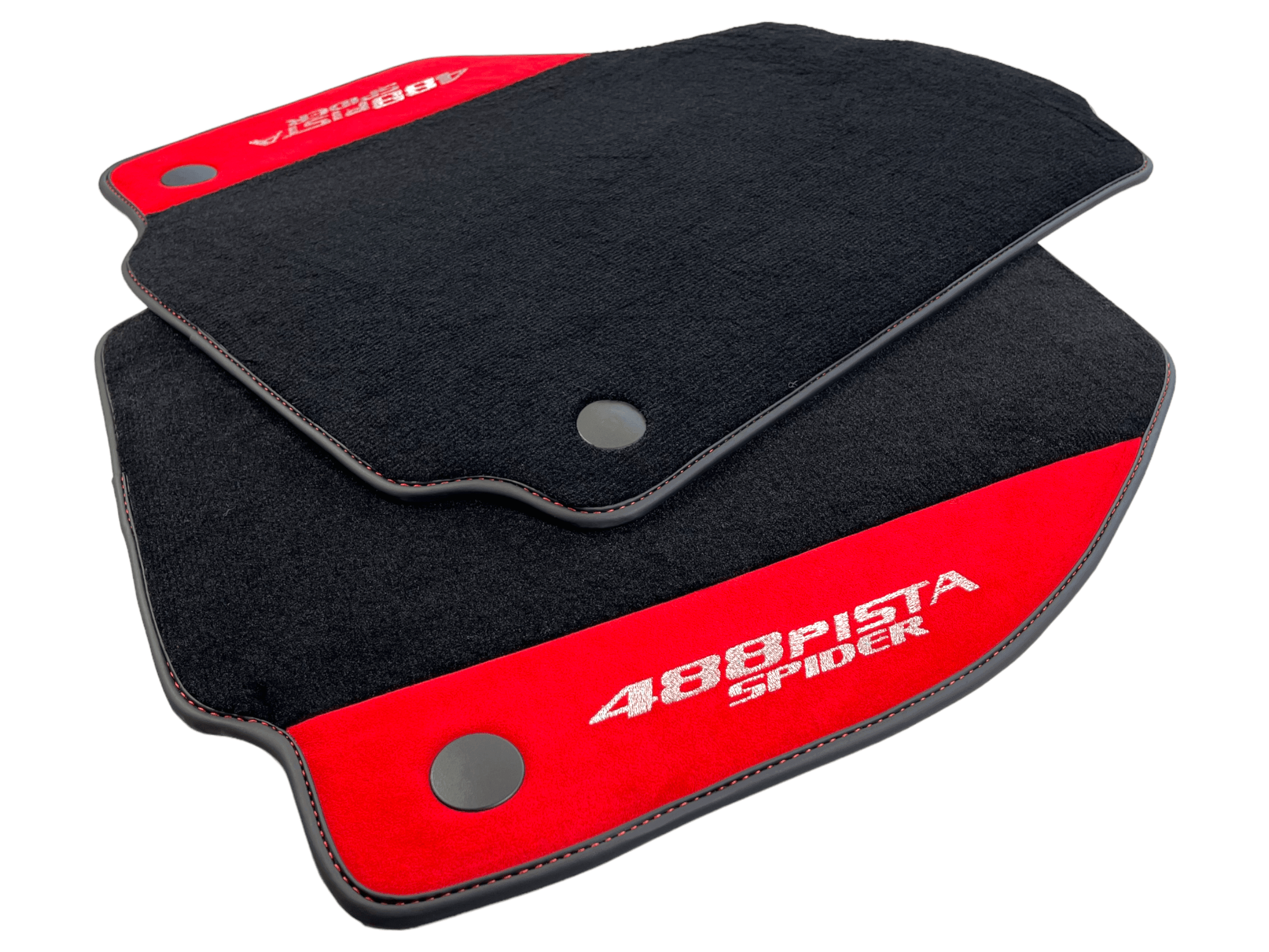 Black Floor Mats For Ferrari 488 Pista Spider 2019-2021 With Red Alcantara Leather - AutoWin