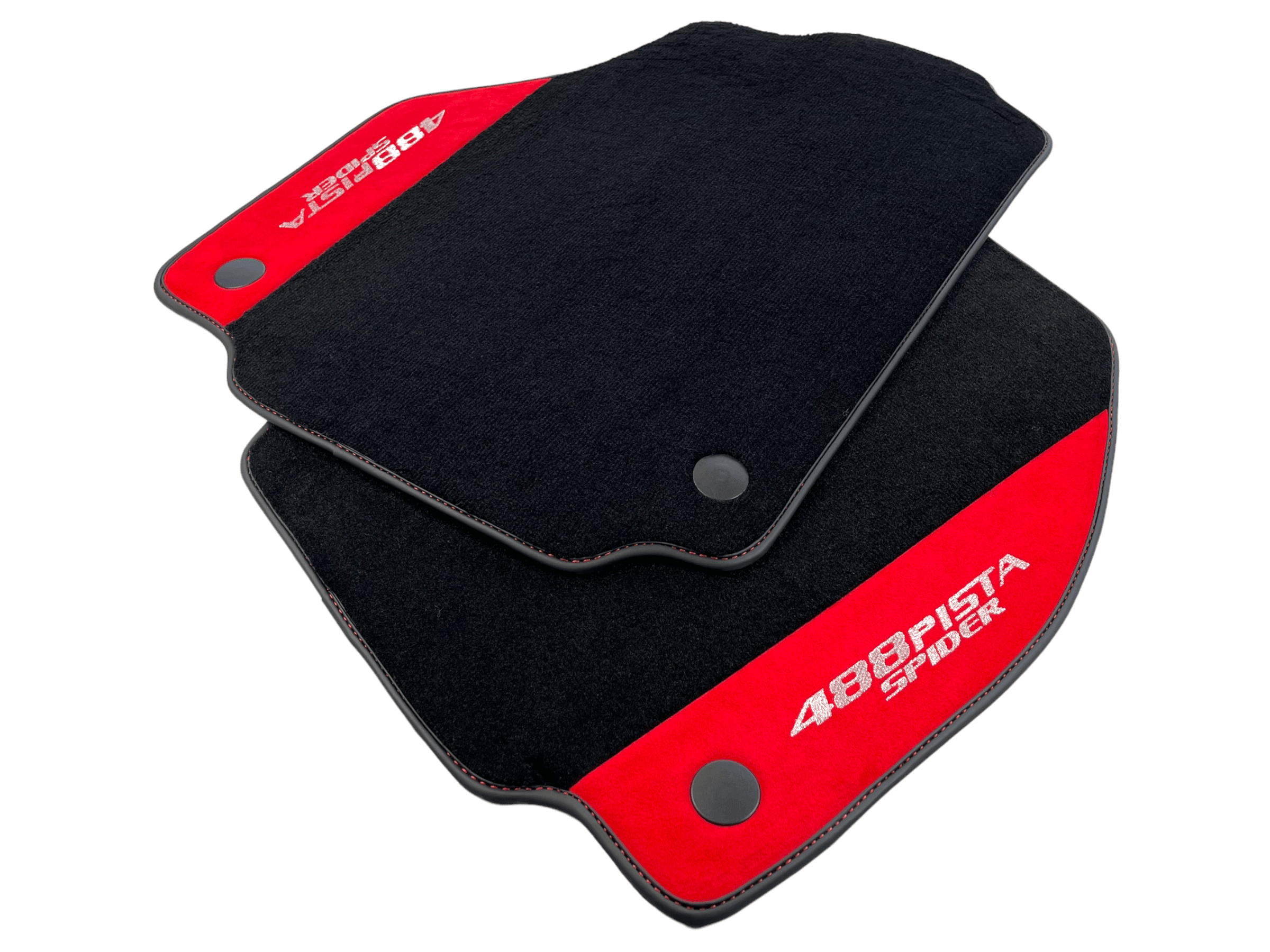Black Floor Mats For Ferrari 488 Pista Spider 2019-2021 With Red Alcantara Leather - AutoWin